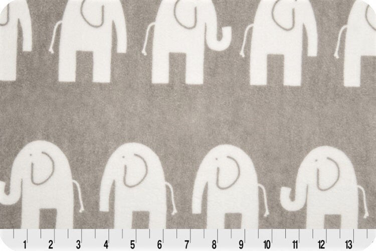 Elephant Shannon Minky Gray - Shannon Premier Elefante Cuddle Oyster/Snow - Gray Elephant Minky Fabric - Shannon Minky Elephants