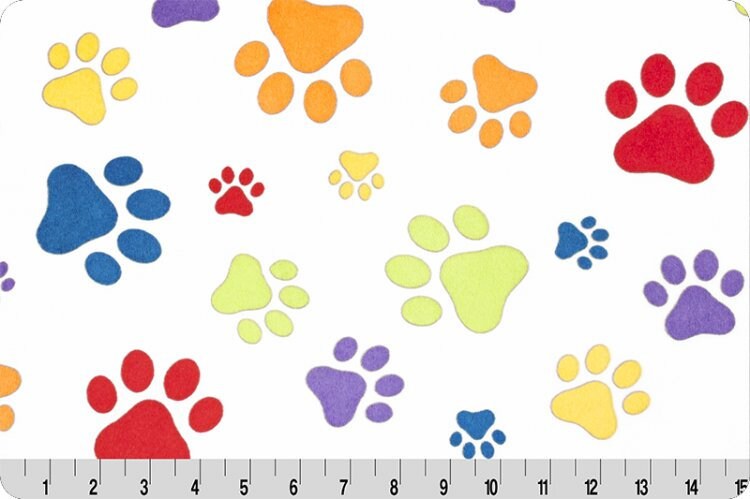 Paws Minky Fabric - Rainbow Shannon Cuddle Minky Paw Print - Primary Paw Print Shannon Cuddle Print Minky - Paw Print Minky Primary Colors