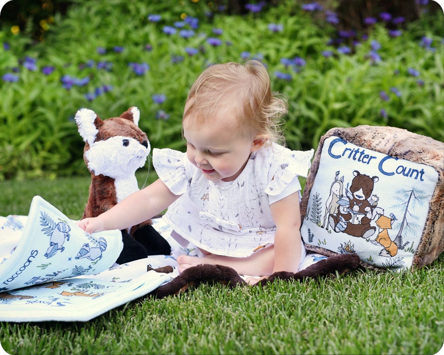 FOREST BOOK & BLANKET Kit - Shannon Read To Me Forest 40" x 28" Blanket plus Minky Book 9" x 9" - Soft Minky Book + Blanket Kit