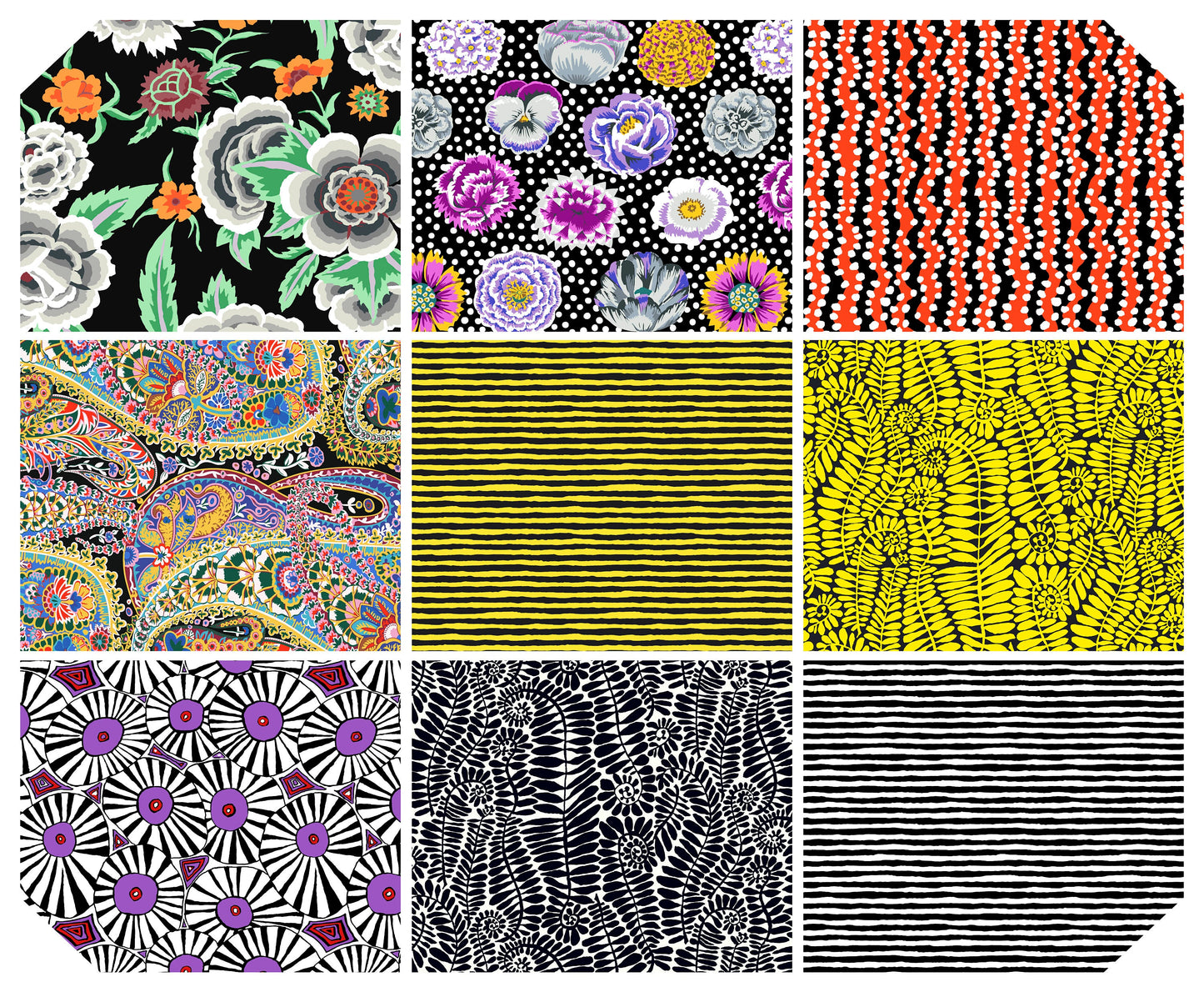 AUGUST 2022 CONTRAST Fat Quarters (9) - Kaffe Fassett - for Free Spirit - 9 Fat Quarters - Complete Collection - Ready to ship today!!!