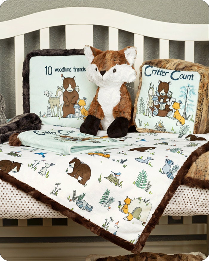FOREST BOOK & BLANKET Kit - Shannon Read To Me Forest  40" x 28" Blanket plus Minky Book 9" x 9" - Soft Minky Book + Blanket Kit