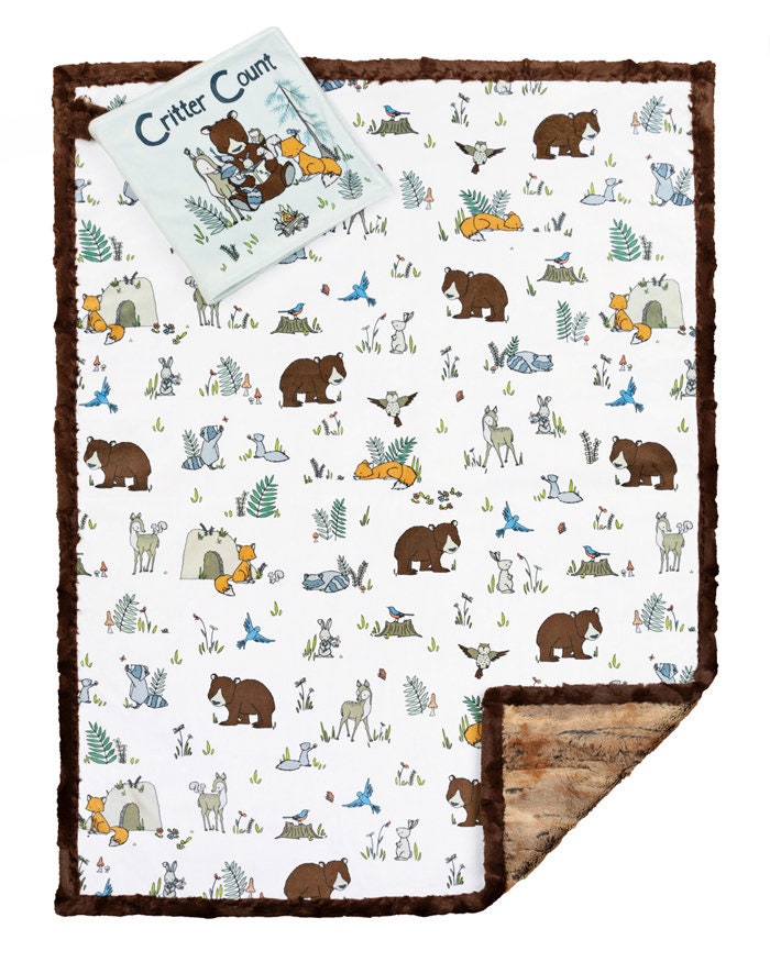 FOREST BOOK & BLANKET Kit - Shannon Read To Me Forest  40" x 28" Blanket plus Minky Book 9" x 9" - Soft Minky Book + Blanket Kit
