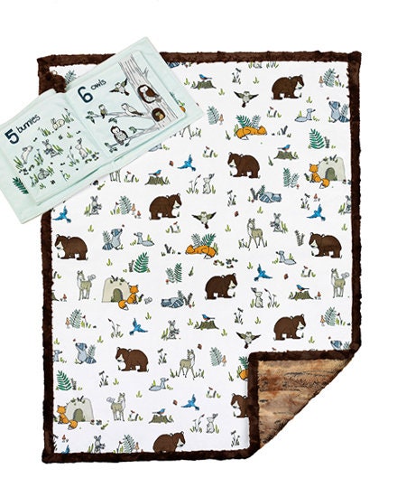 FOREST BOOK & BLANKET Kit - Shannon Read To Me Forest  40" x 28" Blanket plus Minky Book 9" x 9" - Soft Minky Book + Blanket Kit